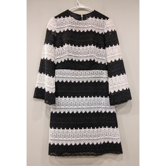 Jill Stuart Black and White Lace 3/4 Length Sleeve Pocket Dress Size 4 - Picture 1 of 8